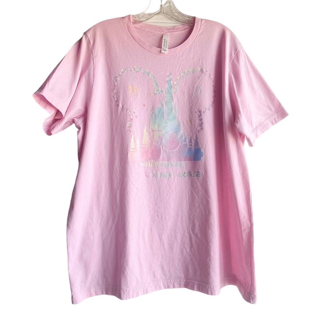 1971 Disney 50th Bella Canvas PINK TEE XL 100% Cotton Mickey Mouse Ears & Castle